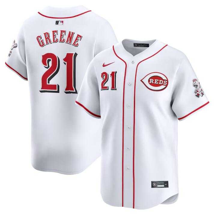Mens Cincinnati Reds #21 Hunter Greene White Home Limited Stitched Baseball Jersey Dzhi